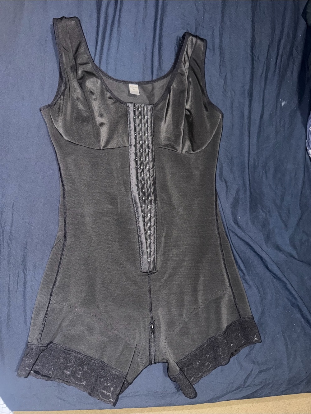 SHEIN Black Lace-Trim Full Body Shaper with Front Hook Closure